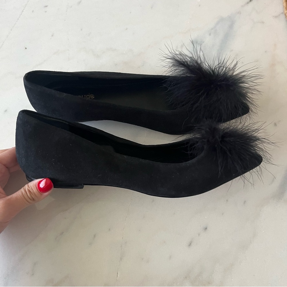 Larroude Lee Pompom Flat In Black Suede - Size 7.5 - Picture 3 of 6